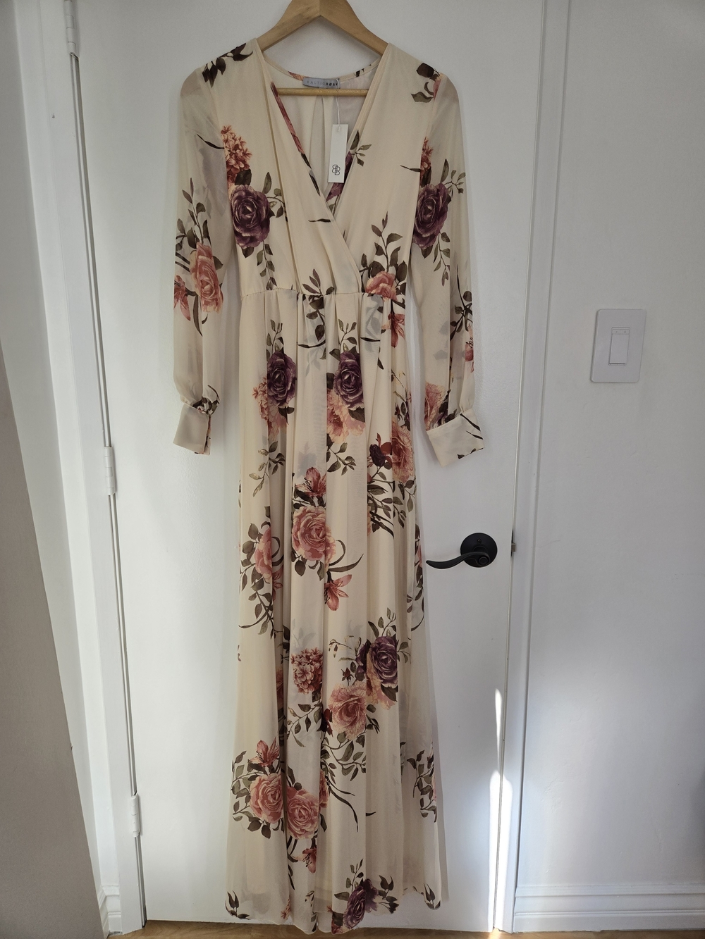 Baltic Born Cream Floral Wrap Maxi Dress - Elegant Long Sleeve